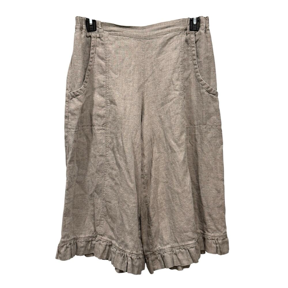 Hearts Desire by Mary Grace Women's L Cropped Linen Boho Pants Wide Leg Ruffles